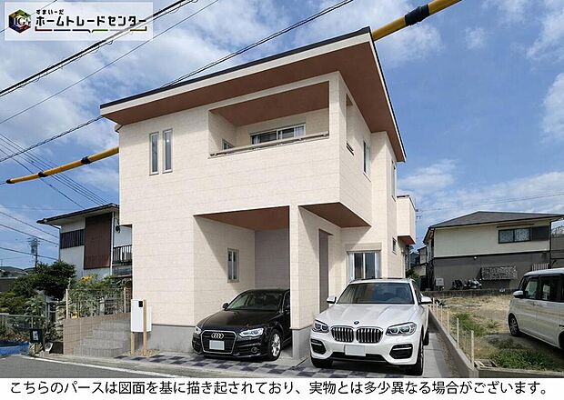 【完成予想図(外観)】駐車2台可能!1台分はビルトインガレージ仕様で、雨の日のお買い物帰りや荷物の積み下ろしもスムーズに行えます♪