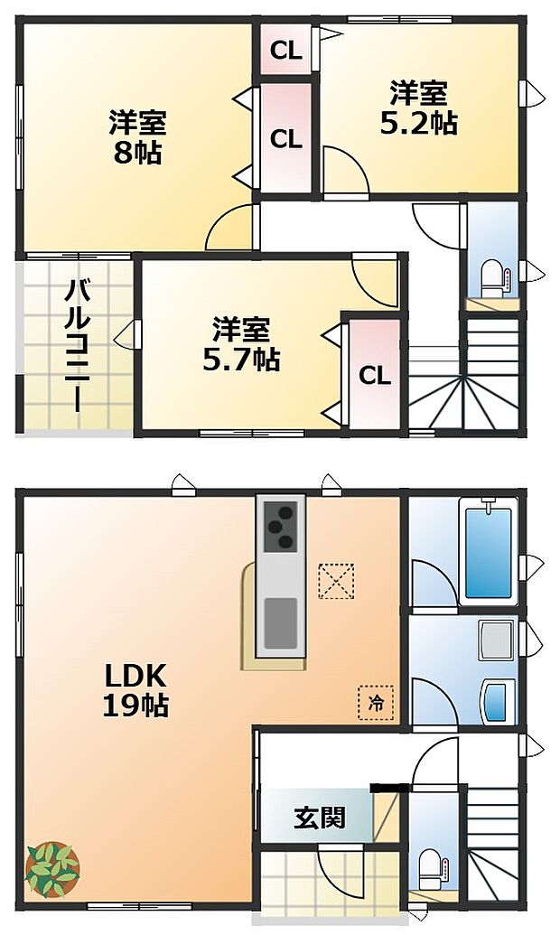 南向きで陽当たりの良い間取りです。