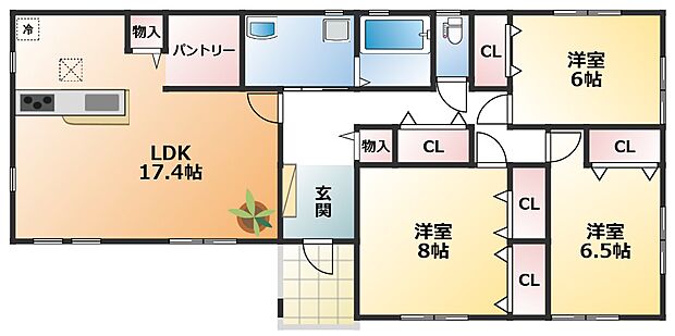 平屋の南向きで陽当たりの良い間取りです