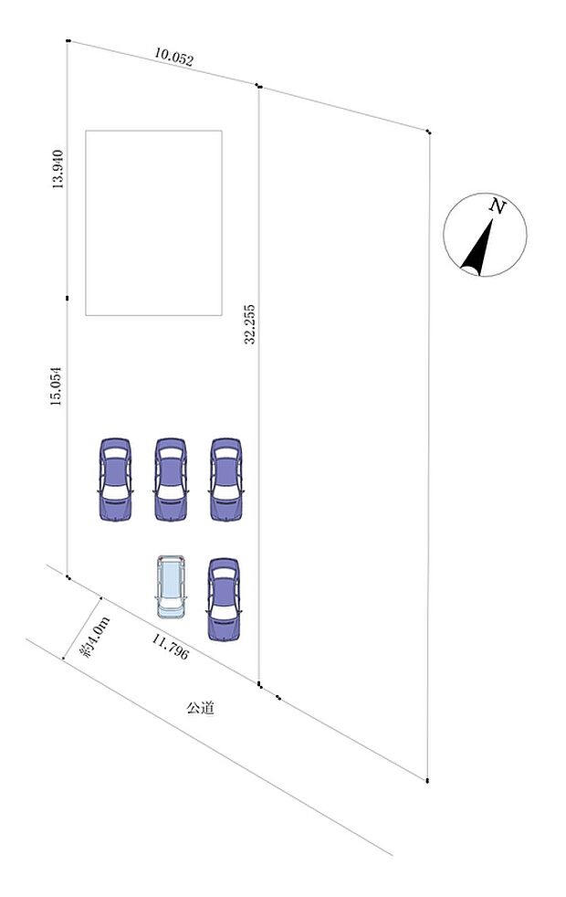 【新築戸建 館林市堀工町 NO.1】道路幅員約4.0mの公道沿い、駐車5台対応の広い敷地です。来客用スペースも確保しやすいゆとりある区画です。