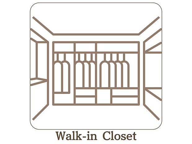 【ウォークインクローゼット】毎朝の着替えが楽しくなる、広々としたウォークインクローゼットです。 