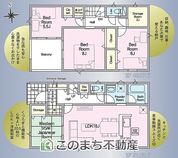 全部屋南向きで明るい室内が特徴