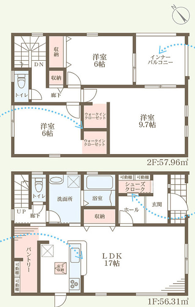 【4LDK】平坦地/角地/前道6m以上/オートバス/浴室乾燥機/浴室1坪以上/浴室に窓/駐車2台可/2階建/ウォークインクロゼット/床下収納/全居室収納/全居室フローリング/設計住宅性能評価付/建設住宅性能評価書（新築時）/長期優良住宅/LDK18畳以上/全居室6畳以上/LDK20畳以上/TVモニタ付インターホン/トイレ2ヶ所/温水洗浄便座/システムキッチン/対面式キッチン/省エネルギー対策/オール電化/太陽光発電システム/複層ガラス/フラット３５・S適合証明書