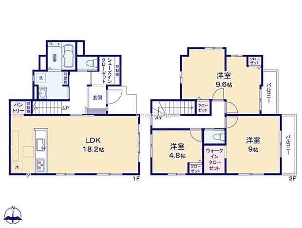 ～間取り変更も可能なプラン～
・２階１０.２帖の洋室は間仕切りを造る事で２部屋に分ける事が可能。
・ご家族の状況に応じて部屋の数を変更できるプランです。