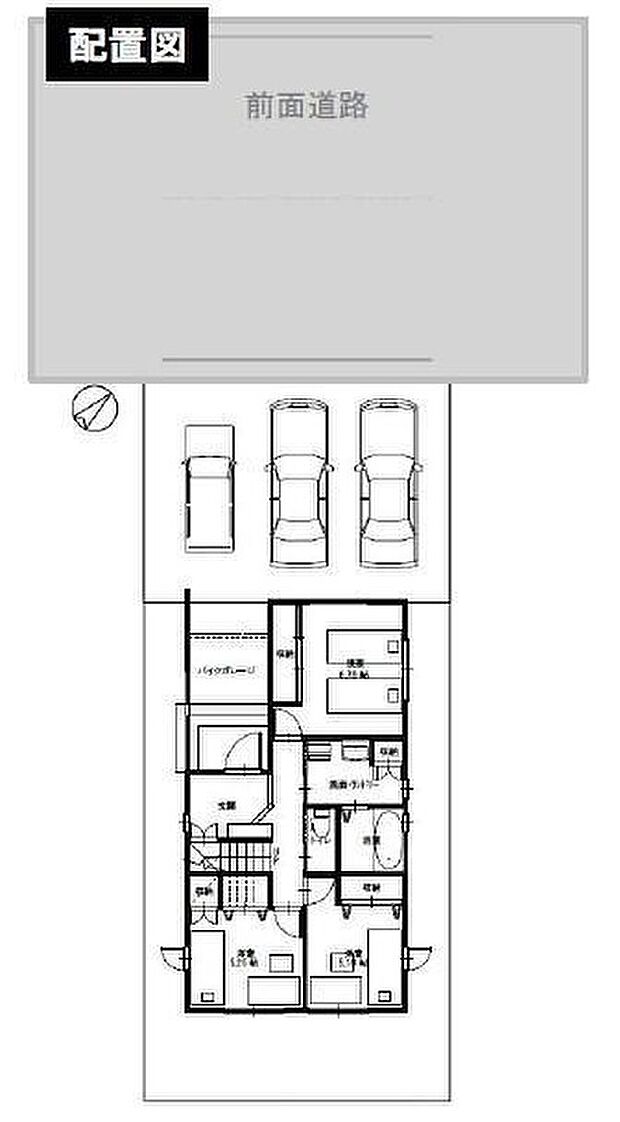 販売資料に掲載された配置図です。建物と敷地の位置関係を確認できます。