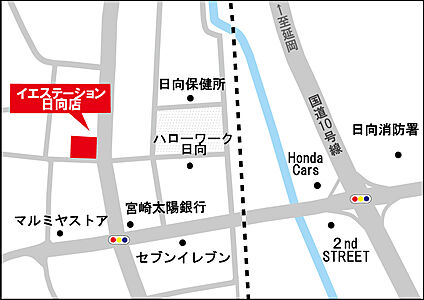 イエステーション 日向店 株式会社アクロス不動産の周辺地図