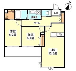 HERITAGEYAKUMO 2LDKの間取図画像