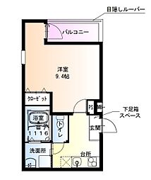 近鉄けいはんな線 長田駅 徒歩6分の賃貸アパート 3階1Kの間取り