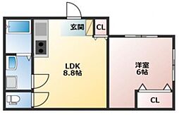 オークス中百舌鳥 1LDKの間取図画像
