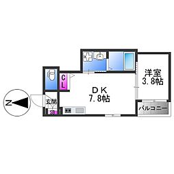 近鉄大阪線 長瀬駅 徒歩14分の賃貸アパート 3階1DKの間取り