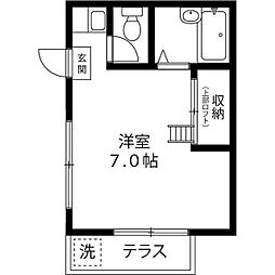 レインボーハイツ 1階ワンルームの間取り