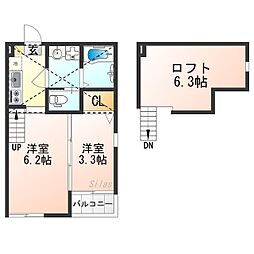 京都市伏見区深草佐野屋敷町アパート 2Kの間取図画像