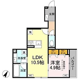 D-ROOM・M 1LDKの間取図画像