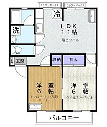 サンビレッジ和光A棟 2LDKの間取図画像