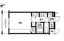 プレール学芸大学 ワンルームの間取図画像