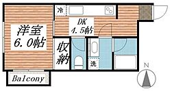 スクエア国立 1階1DKの間取り