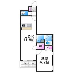 ウェルスクエア万代東 1LDKの間取図画像