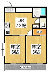 グリーンハイツ多摩 2DKの間取図画像