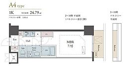 ラグゼナ松戸 2階1Kの間取り