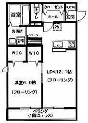 ルシエルブルー 1LDKの間取図画像