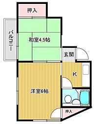 大町コーポ2号 2Kの間取図画像