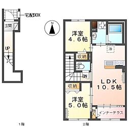 飯能市山手町 アパート新築工事 2LDKの間取図画像