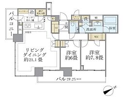 ブリリアタワー浜離宮 2LDKの間取図画像