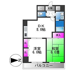 ハピネスふせ 2DKの間取図画像