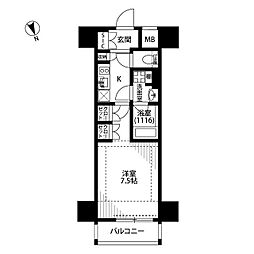 プレール・ドゥーク西浅草 4階1Kの間取り