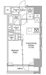 ザ・パークハビオ新御徒町 1LDKの間取図画像