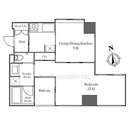 ライオンズフォーシア白金高輪 1LDKの間取図画像