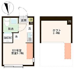 アーバンテラス富士見台 ワンルームの間取図画像