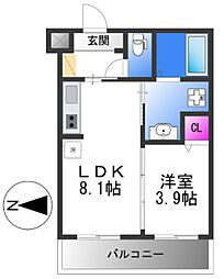大阪市東住吉区住道矢田5丁目マンション 1LDKの間取図画像