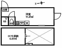 フェリスコサージュ ワンルームの間取図画像