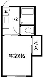 メゾンフォンテーヌ B 1階1Kの間取り