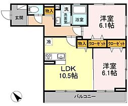 ルーエ玉川台 2LDKの間取図画像