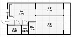 大野台マンション 2DKの間取図画像