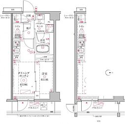 川崎市高津区二子1丁目マンション 1DKの間取図画像