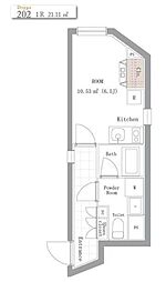 BLANCCOURT方南町 2階ワンルームの間取り
