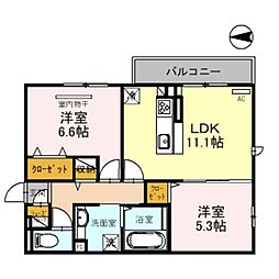 カーサアイリス 2LDKの間取図画像