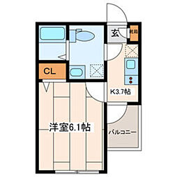 座間市さがみ野2丁目アパート 1Kの間取図画像