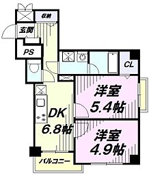 グランシャリオ国立 2DKの間取図画像
