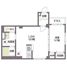 トリニティーシロカネ 1LDKの間取図画像