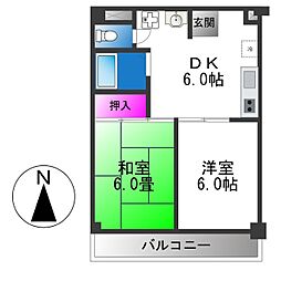 スカイハイツ 2DKの間取図画像