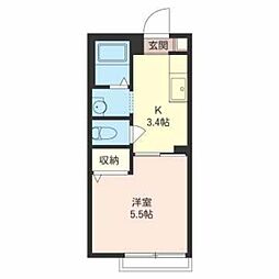 レジデンス クリスタニア 2階1Kの間取り