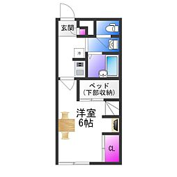 レオパレススズラン 1Kの間取図画像