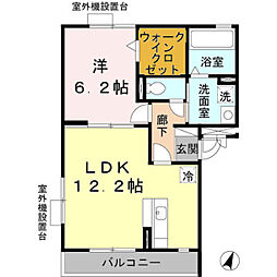 カーササンシビリテB棟 1LDKの間取図画像
