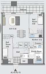 勝どきザ・タワー 44階2LDKの間取り