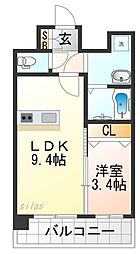 プレリス尼崎レーネヴィア 1Kの間取図画像