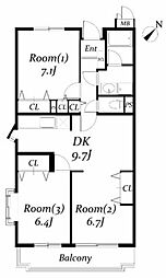 ラフィネ幕張本郷 3DKの間取図画像
